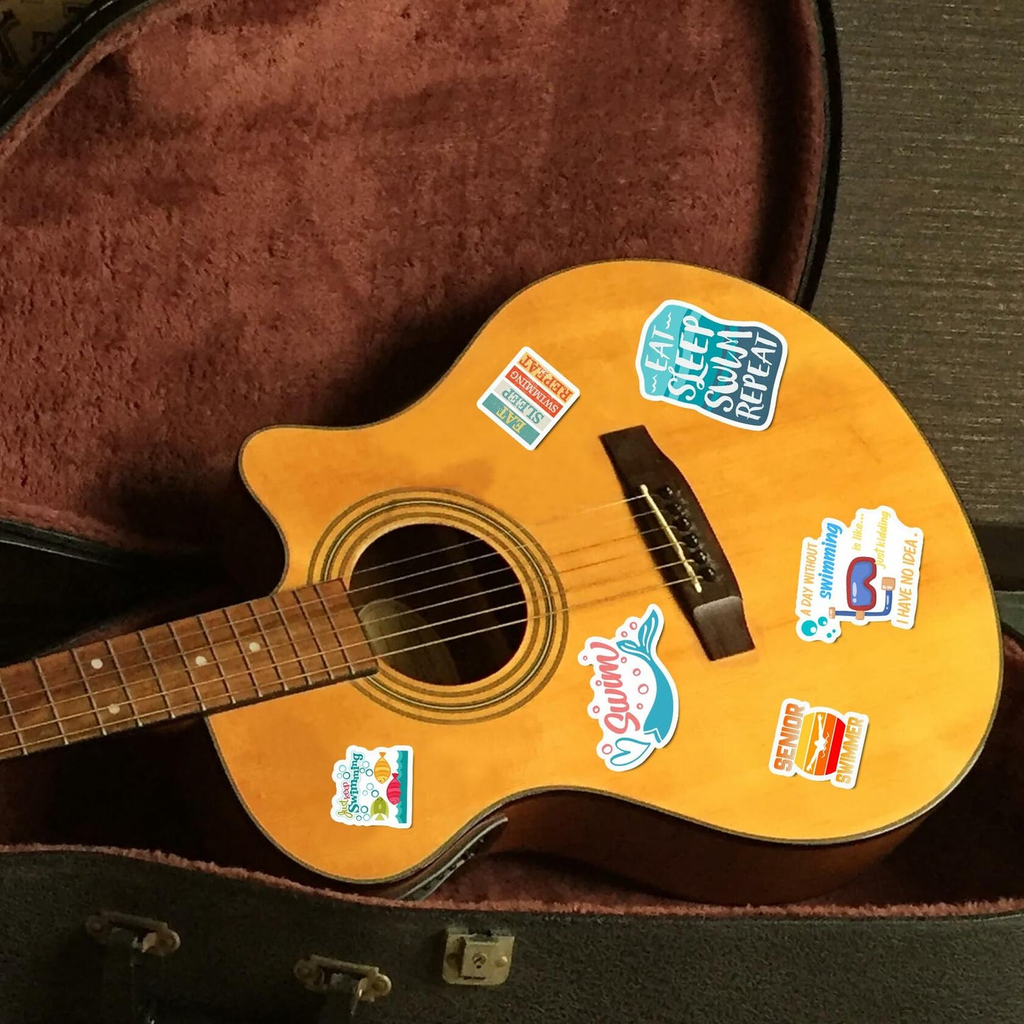 BIGZORO 50PCS Waterproof Swimming Stickers Decals Vinyl for Laptop Water Bottles