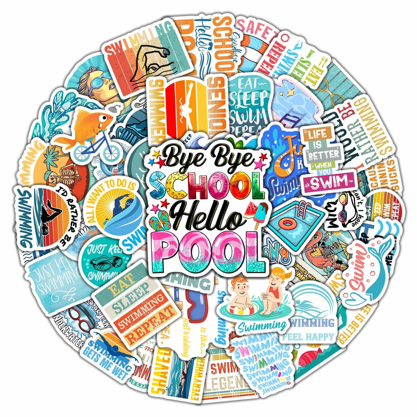 BIGZORO 50PCS Waterproof Swimming Stickers Decals Vinyl for Laptop Water Bottles