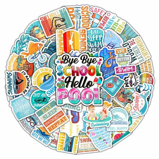 BIGZORO 50PCS Waterproof Swimming Stickers Decals Vinyl for Laptop Water Bottles
