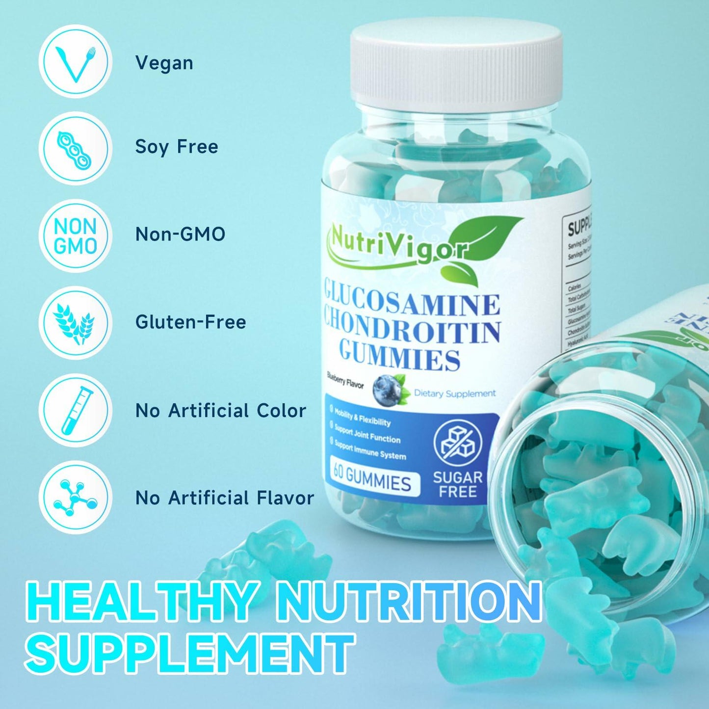 NutriVigor Glucosamine Chondroitin MSM Elderberry Gummies Blueberry 60ct