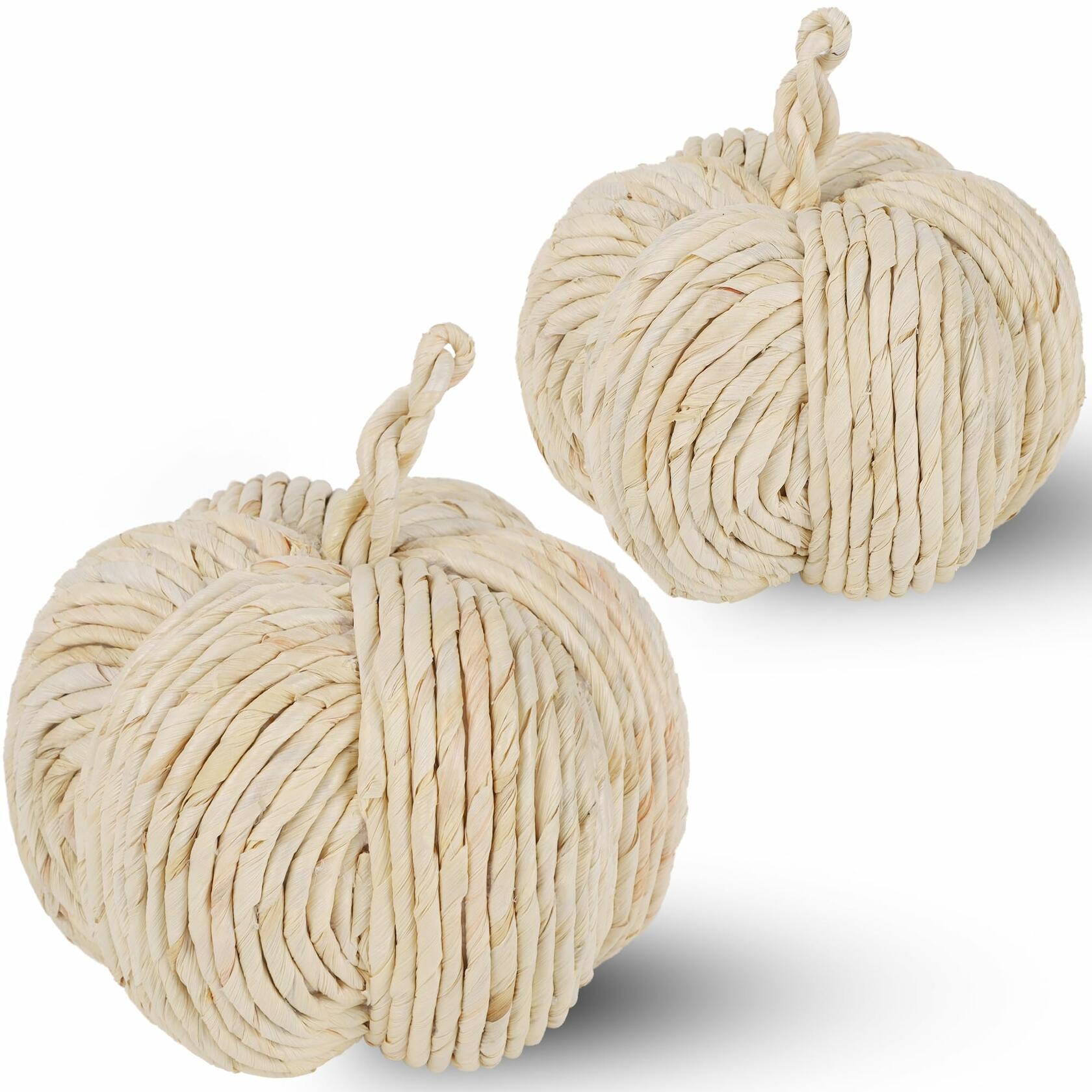 winemana 2 Pack Woven Pumpkin Decor Fall Thanksgiving White Assorted Size