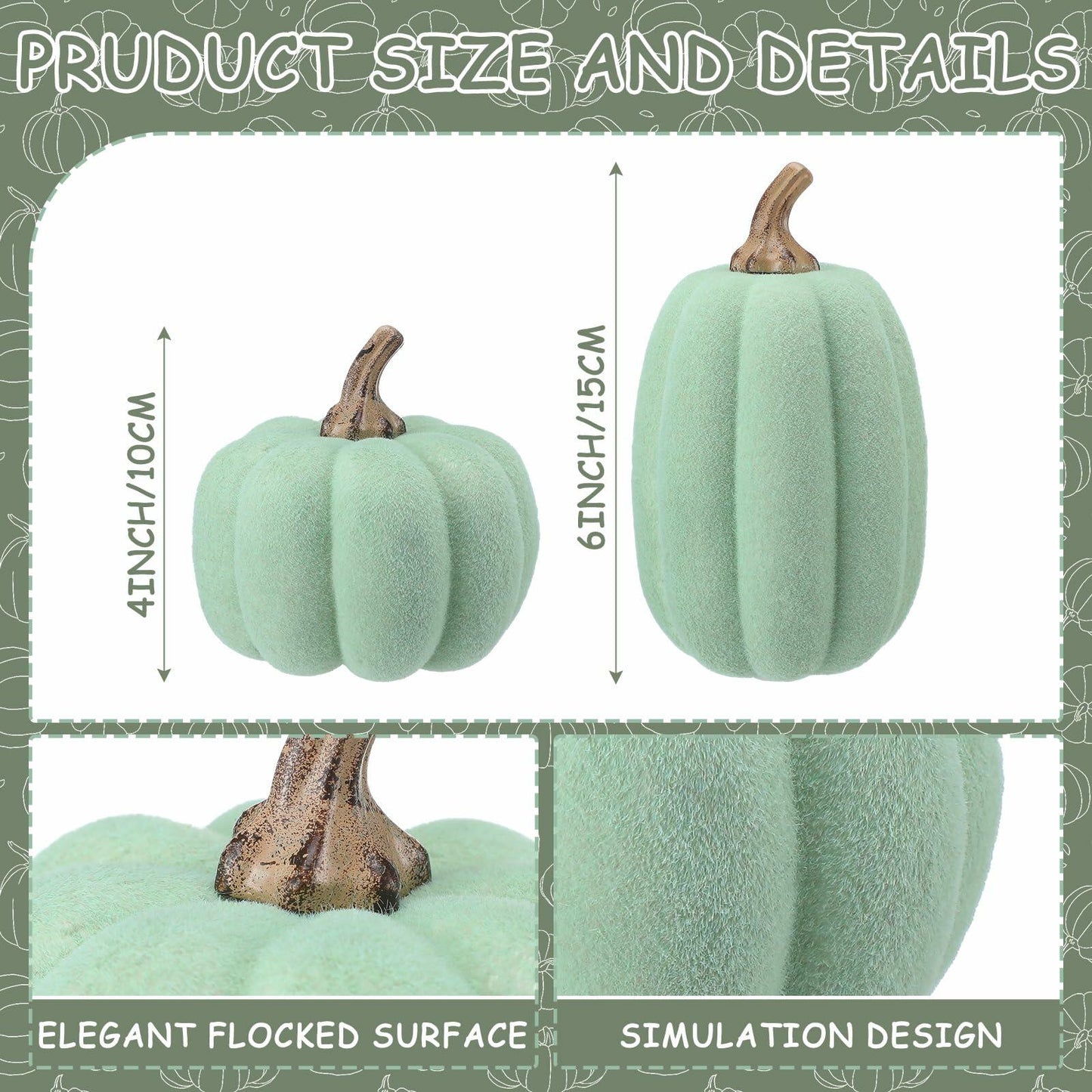 Vicenpal 2 Pcs Green Foam Pumpkins Fall Thanksgiving Decor Flocked Velvet