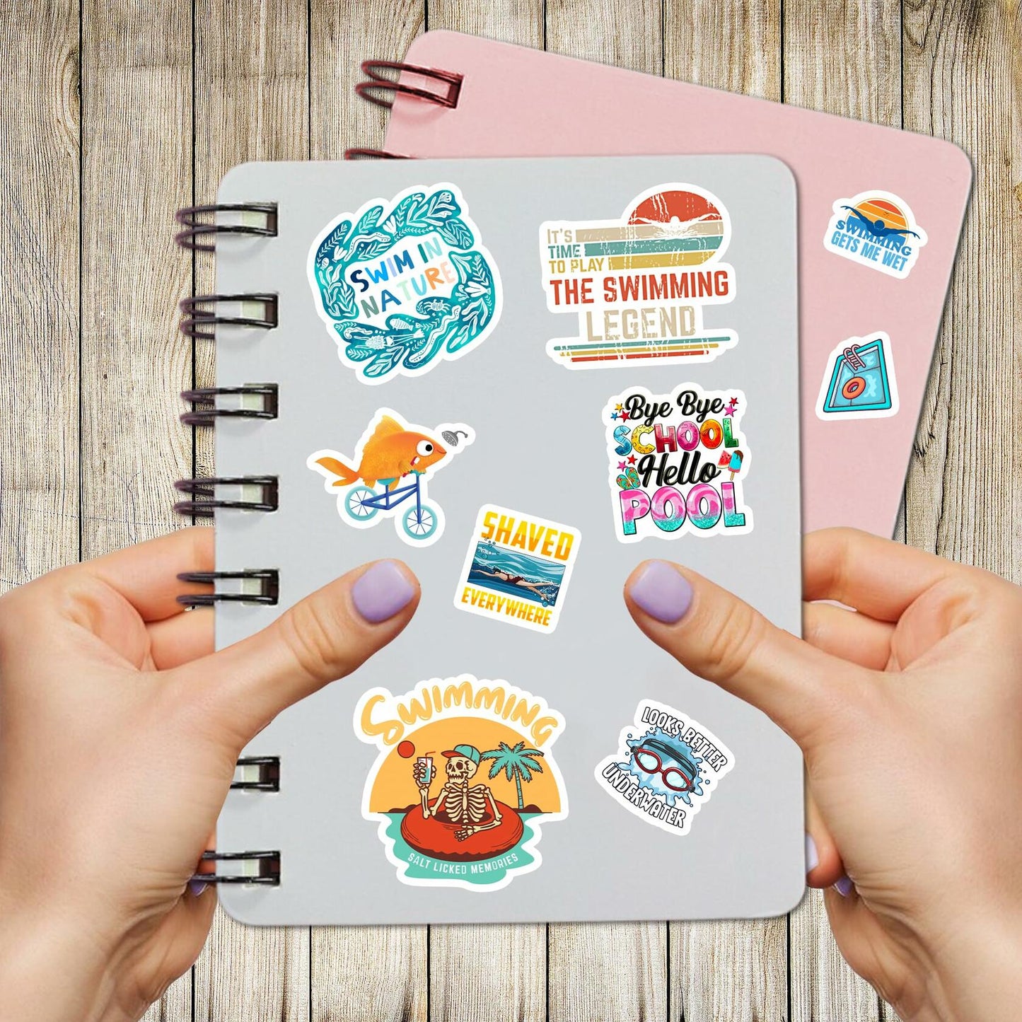 BIGZORO 50PCS Waterproof Swimming Stickers Decals Vinyl for Laptop Water Bottles