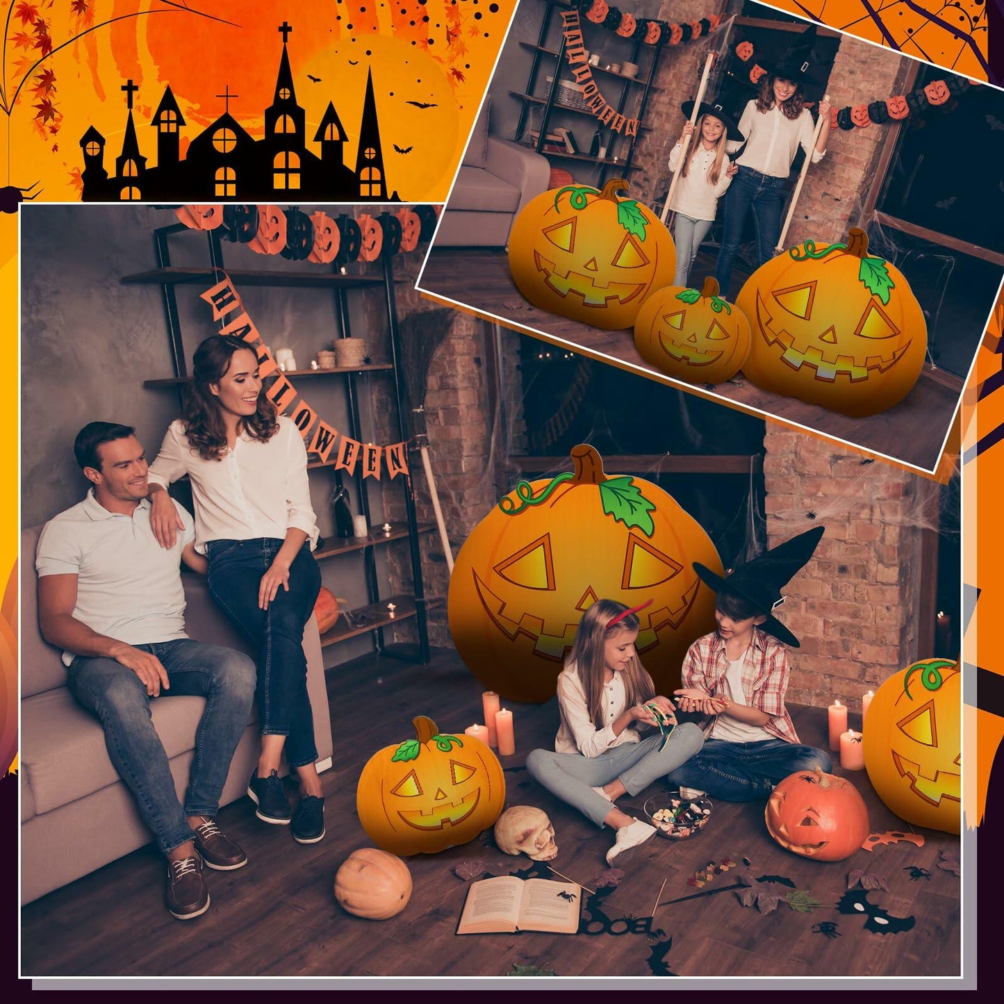 Leinuosen Halloween Jack-o-Lantern Cardboard Stand-Ups 19"-39" 3PCS Yellow