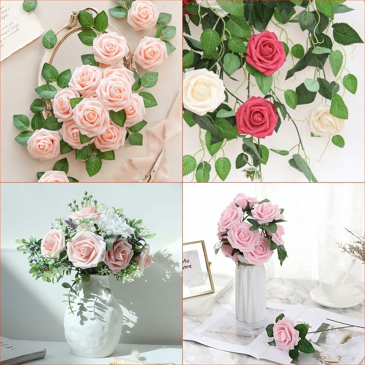 Yaqulen 60Pcs Artificial Foam Rose Flowers with Stems Red for Decorations