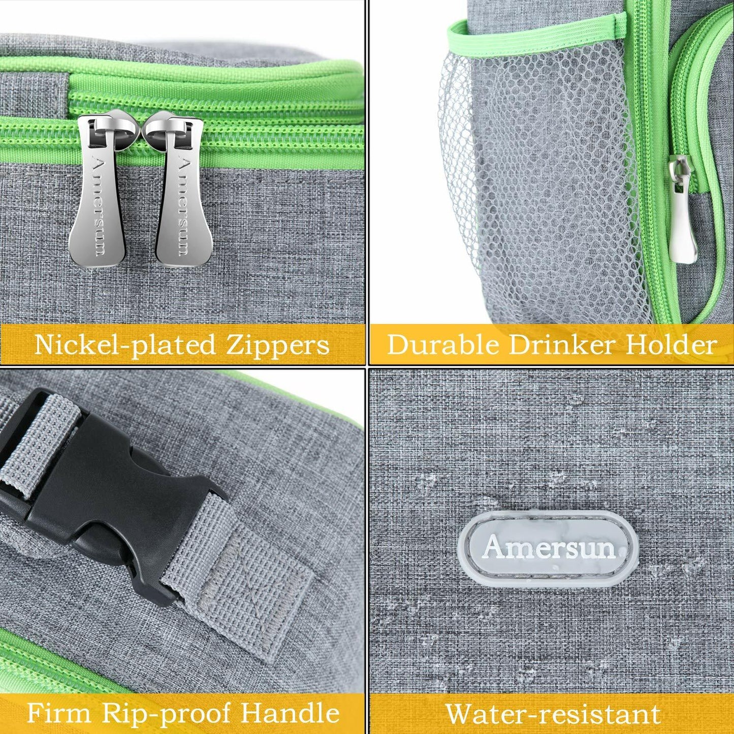 Amersun Insulated Lunch Box with 2 Pockets Padded Liner Dark Gray 4 Compartments