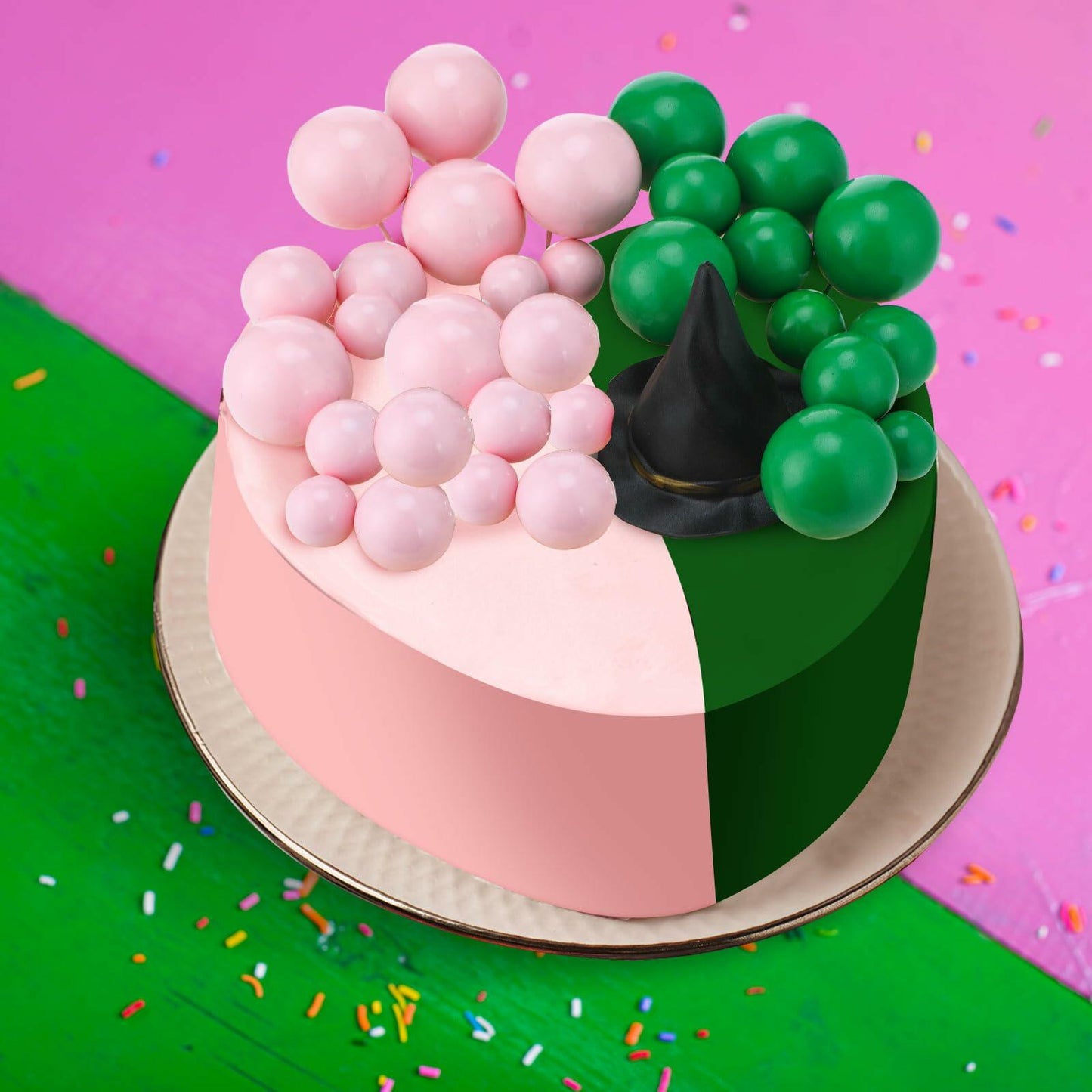 Geelin 41 Pcs Halloween Witch Cake Topper Pink Green Silver Black Balloons