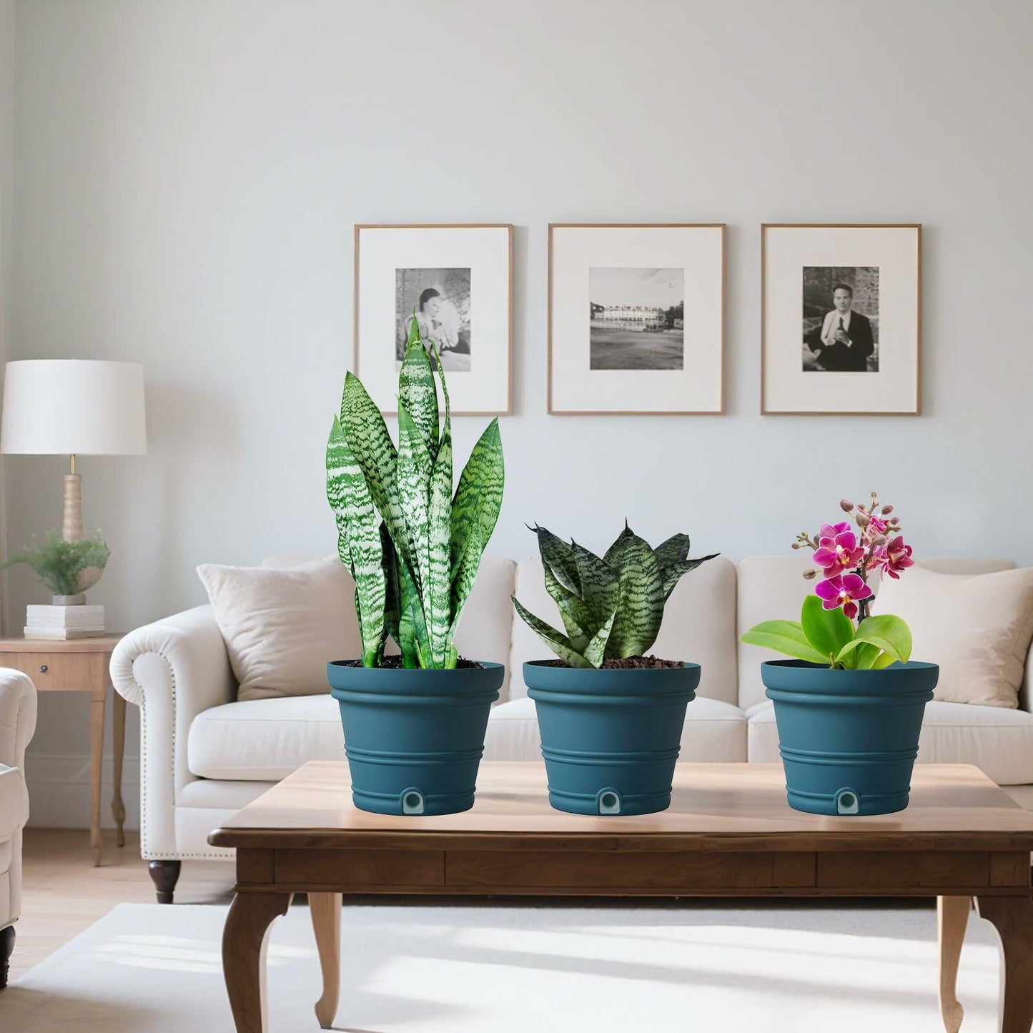 MYITYARD 3 Pack 7 Inch Plastic Plant Pots with Drainage Holes Beige