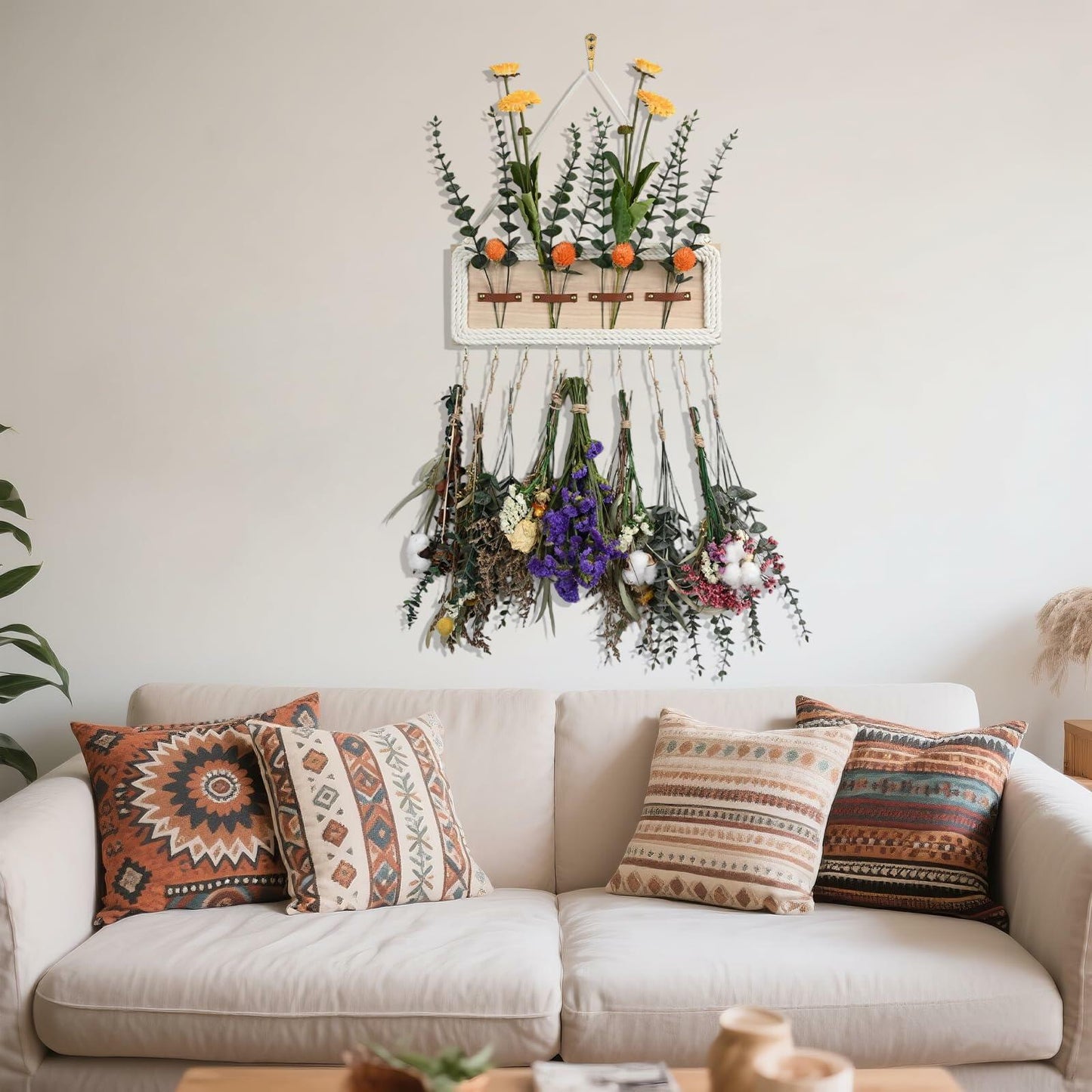 heiwinner Herb Drying Rack Hanging Rustic Wood 4-Compartment 15.7x5.9x0.59