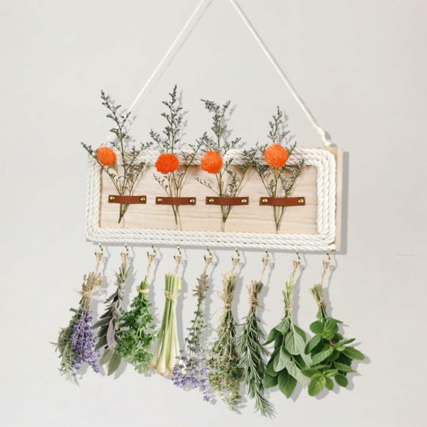 heiwinner Herb Drying Rack Hanging Rustic Wood 4-Compartment 15.7x5.9x0.59