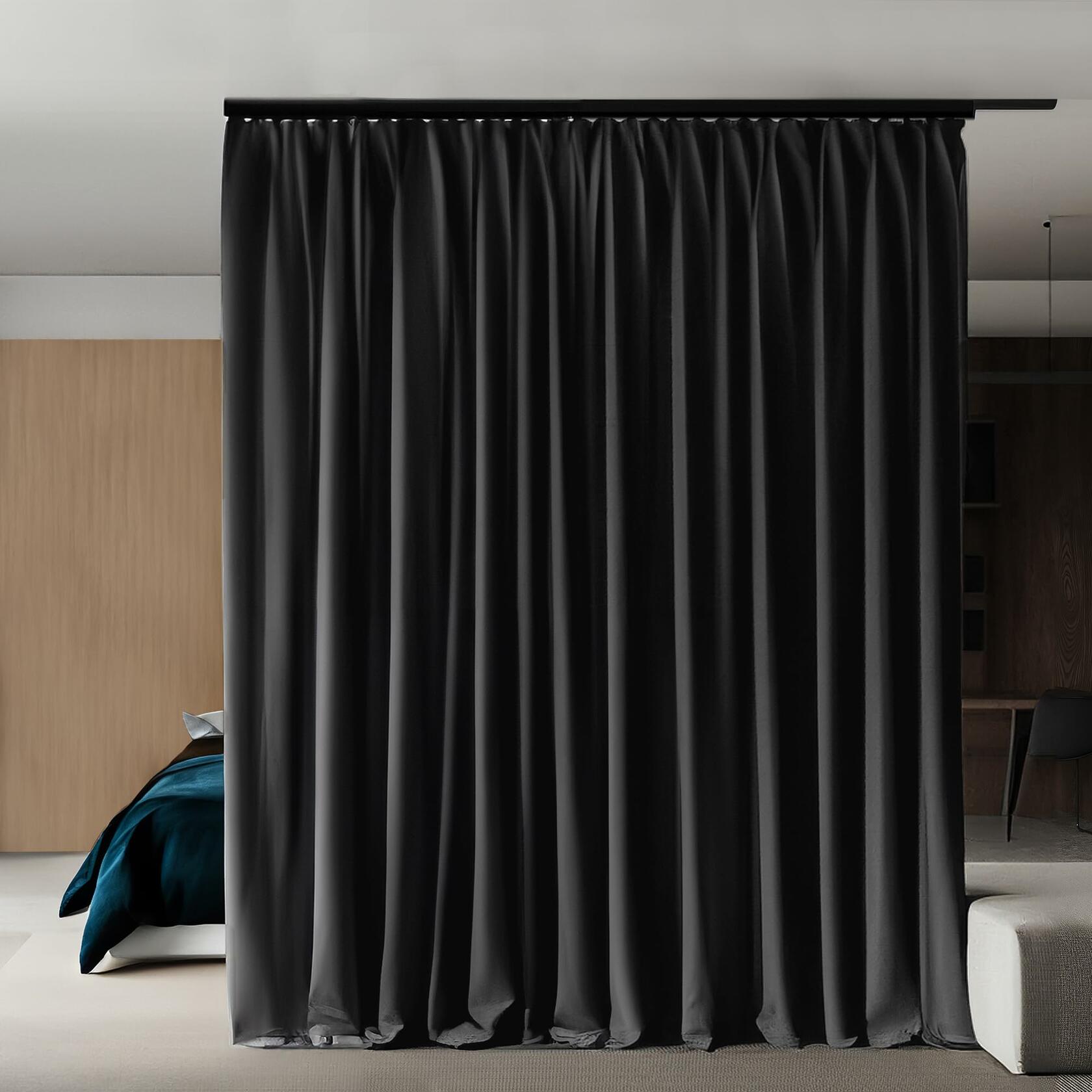 Phating Blackout Room Divider Curtain 1 Panel 10x7ft Black Fabric Solid