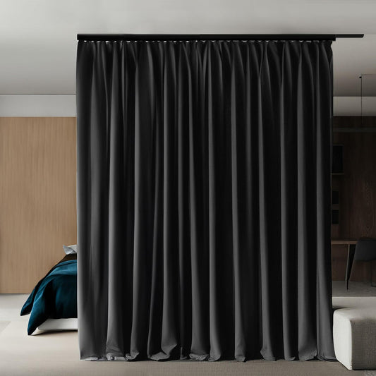 Phating Blackout Room Divider Curtain 1 Panel 10x7ft Black Fabric Solid
