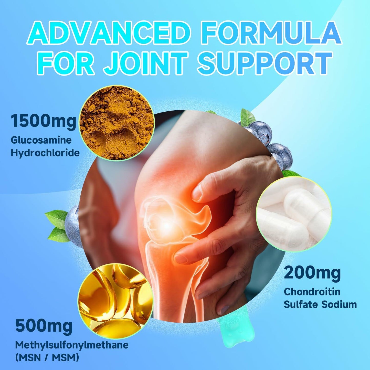 NutriVigor Glucosamine Chondroitin MSM Elderberry Gummies Blueberry 60ct