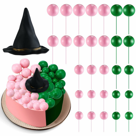 Geelin 41 Pcs Halloween Witch Cake Topper Pink Green Silver Black Balloons