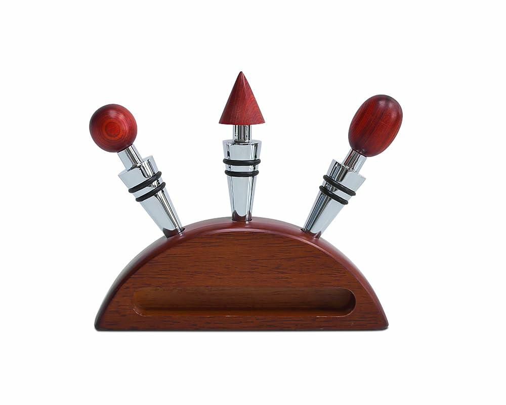 Lutong Wine Stopper Set 3pcs with Stand Wood Silver & Brown Entertainment