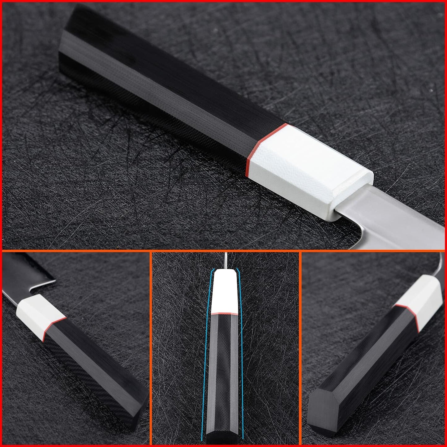 TAIE Santoku Kitchen Knife 7in Japanese 9Cr18Mov Steel G10 Handle Silver