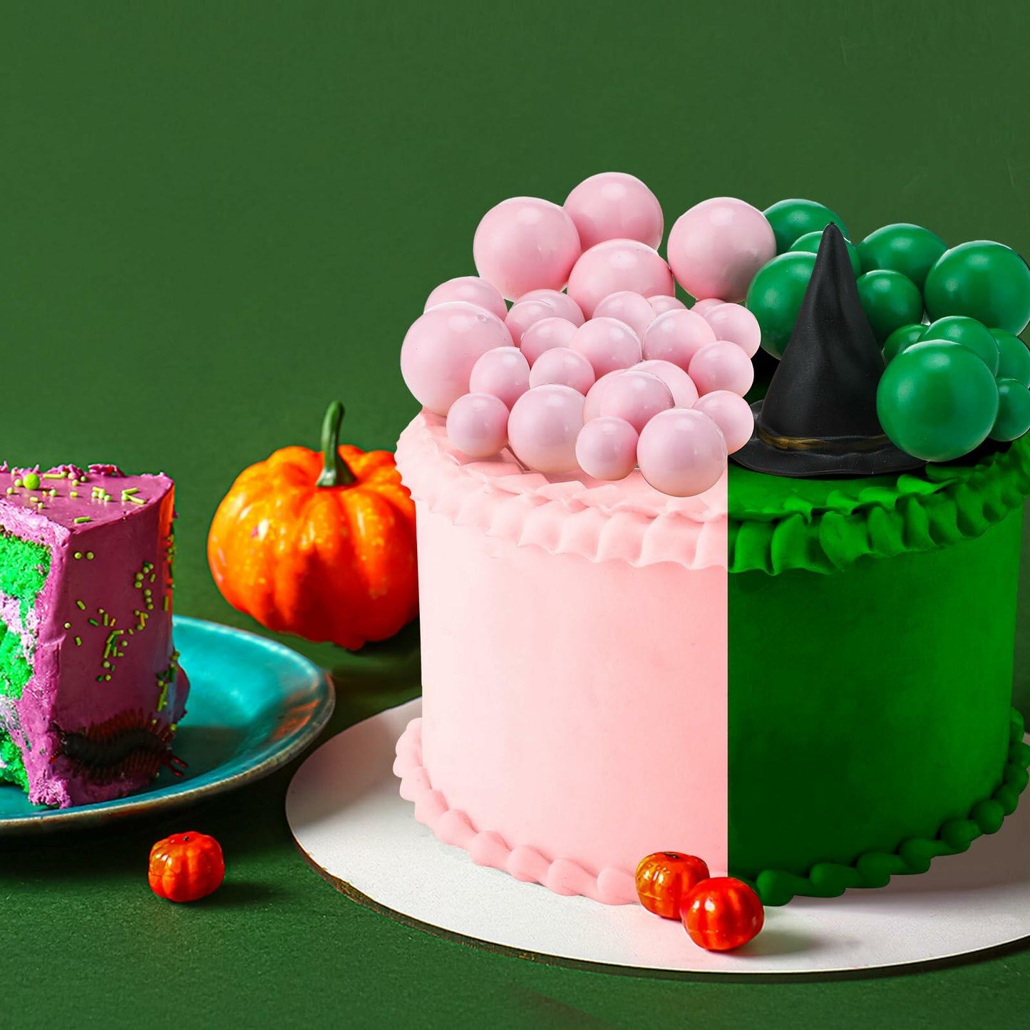 Geelin 41 Pcs Halloween Witch Cake Topper Pink Green Silver Black Balloons
