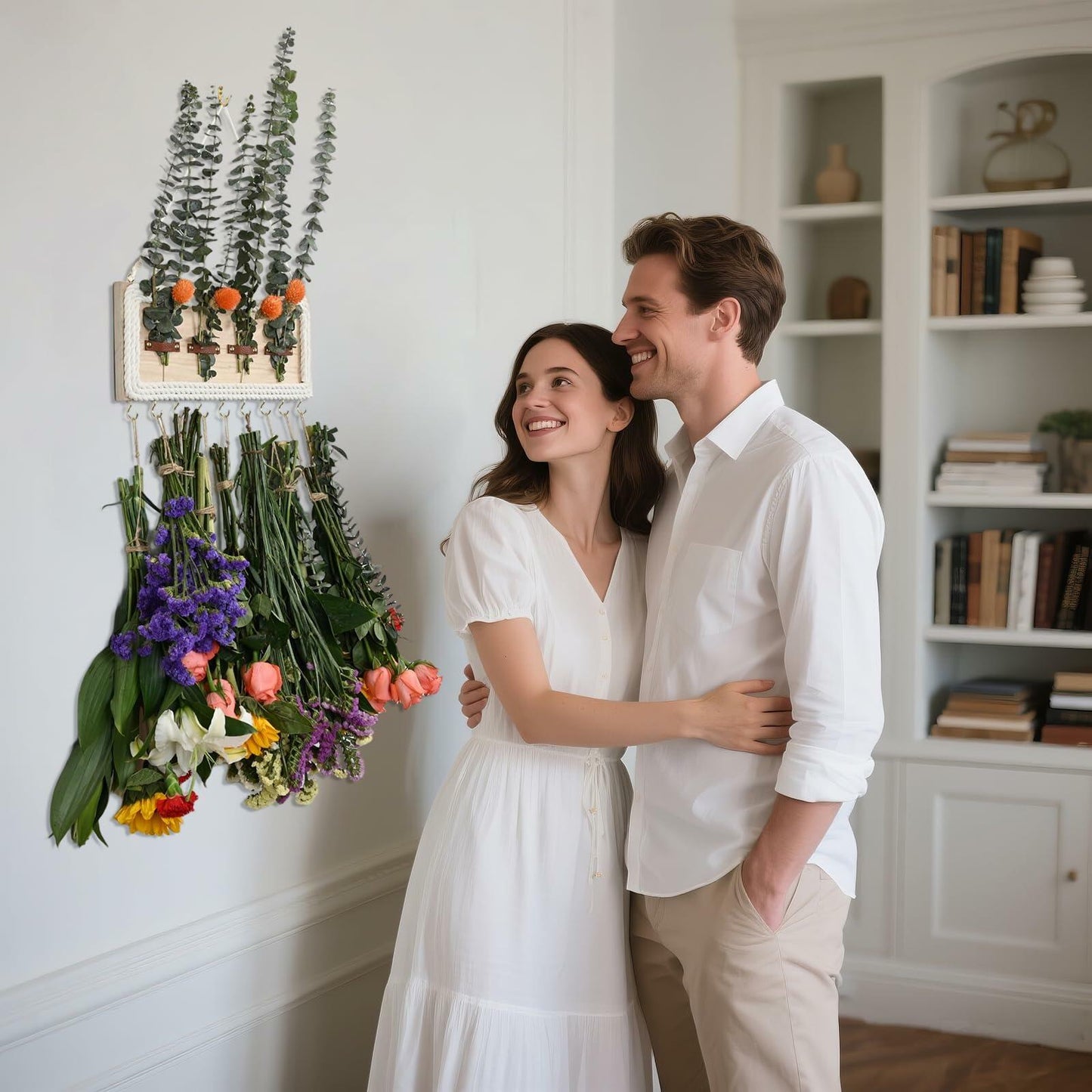 heiwinner Herb Drying Rack Hanging Rustic Wood 4-Compartment 15.7x5.9x0.59