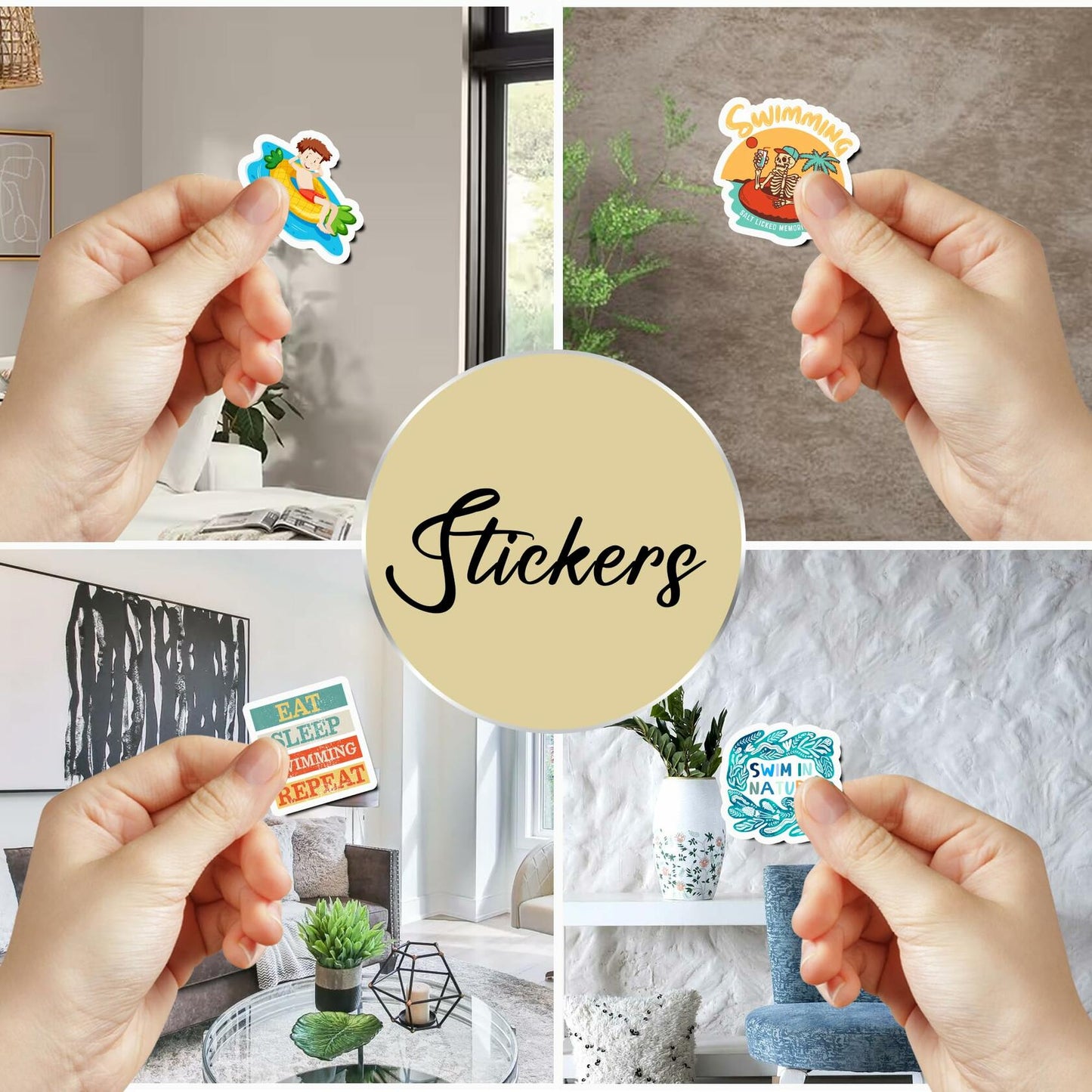 BIGZORO 50PCS Waterproof Swimming Stickers Decals Vinyl for Laptop Water Bottles