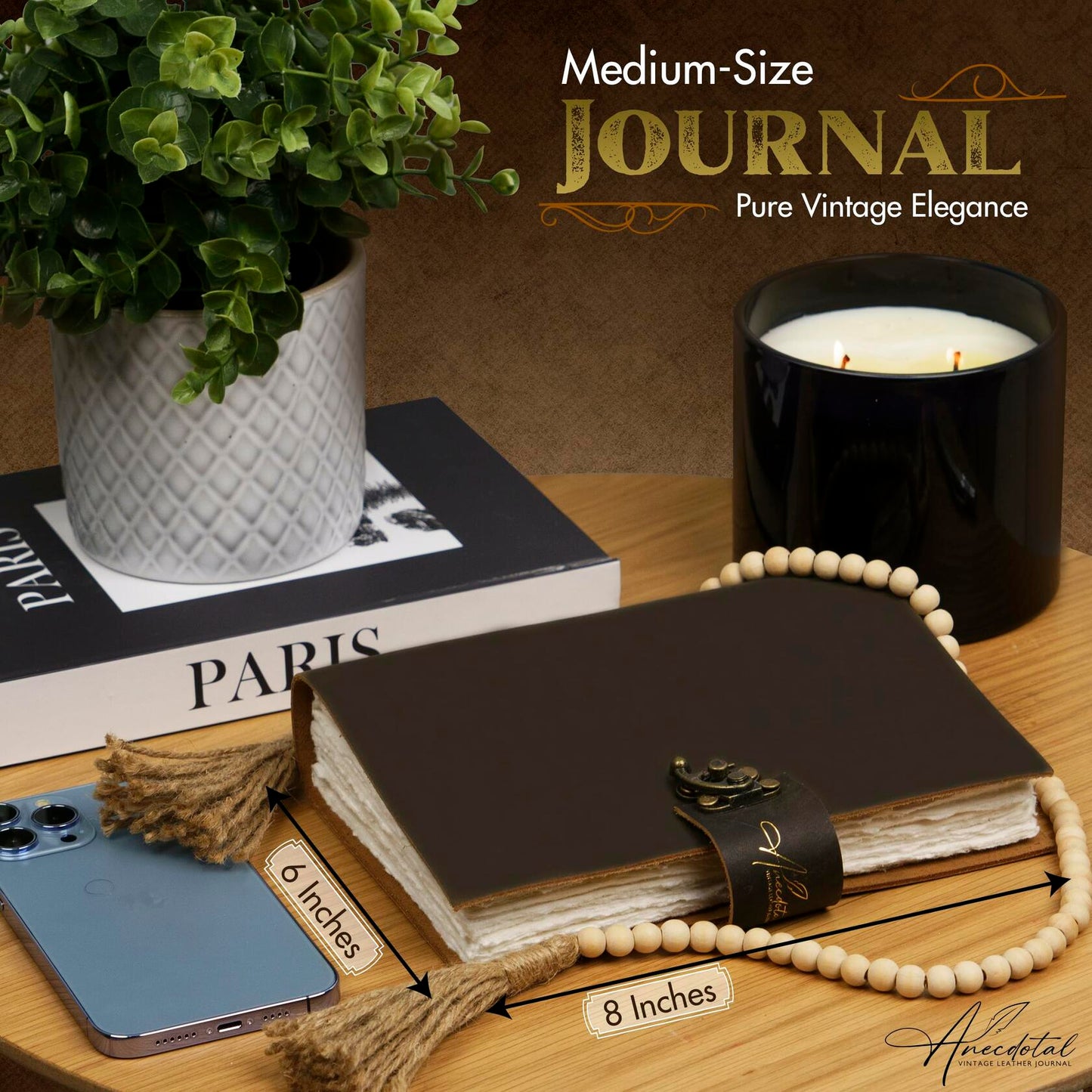 Anecdotal Vintage Genuine Leather Journal 6x8 Brown 200 Pages Unlined