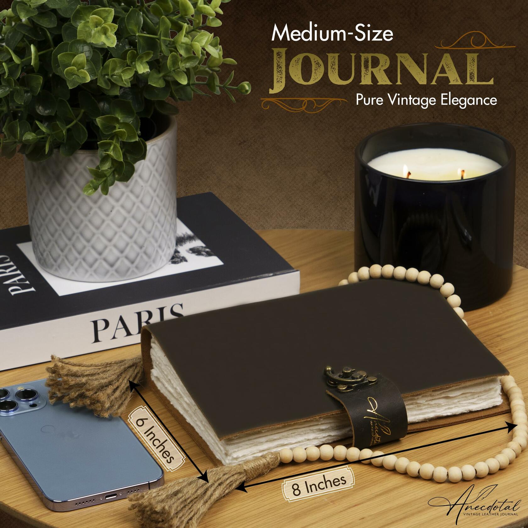 Anecdotal Vintage Genuine Leather Journal 6x8 Brown 200 Pages Unlined