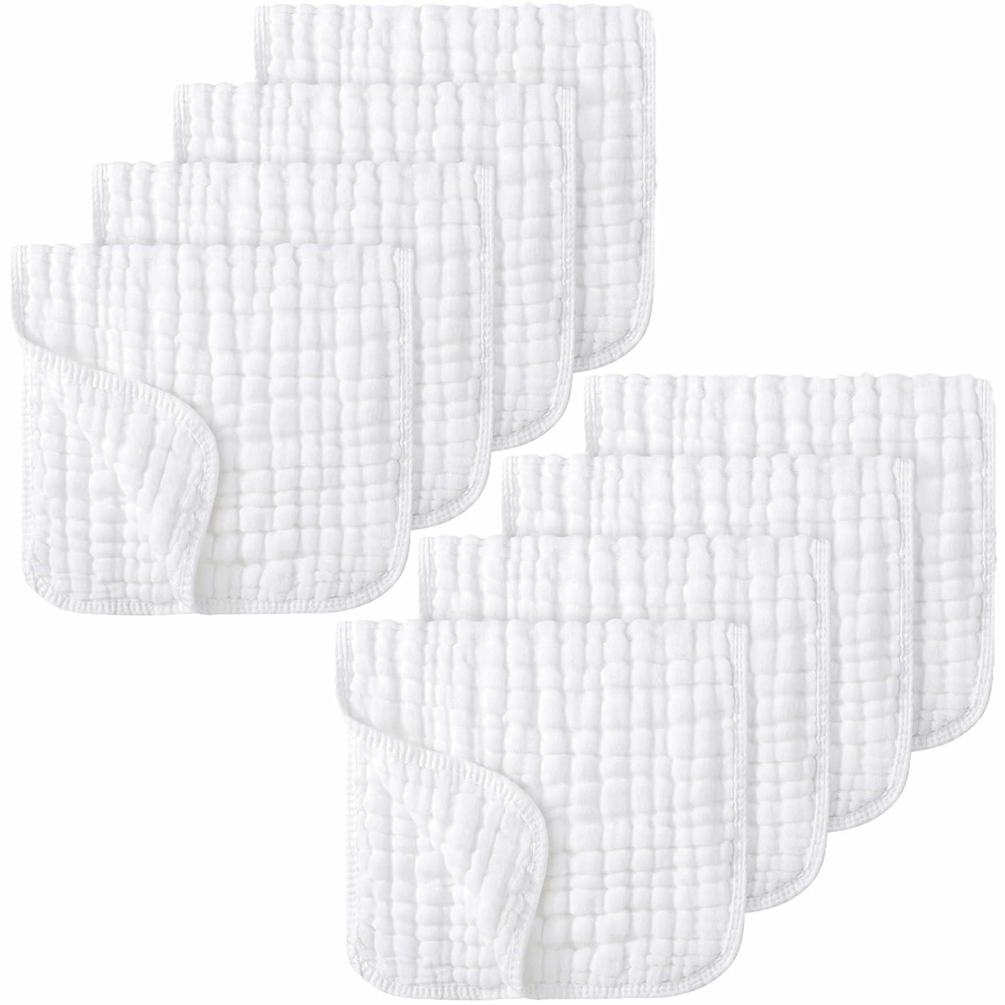 ROXANEPIG Organic Cotton Muslin Burp Cloths 8 Pack White Large 20x10