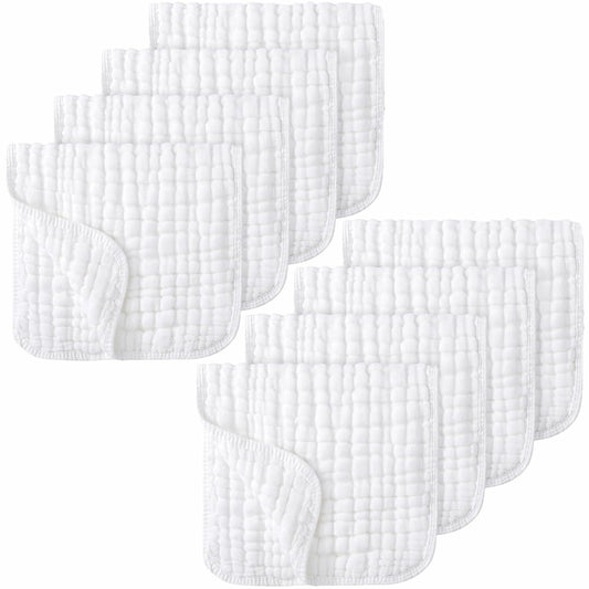 ROXANEPIG Organic Cotton Muslin Burp Cloths 8 Pack White Large 20x10