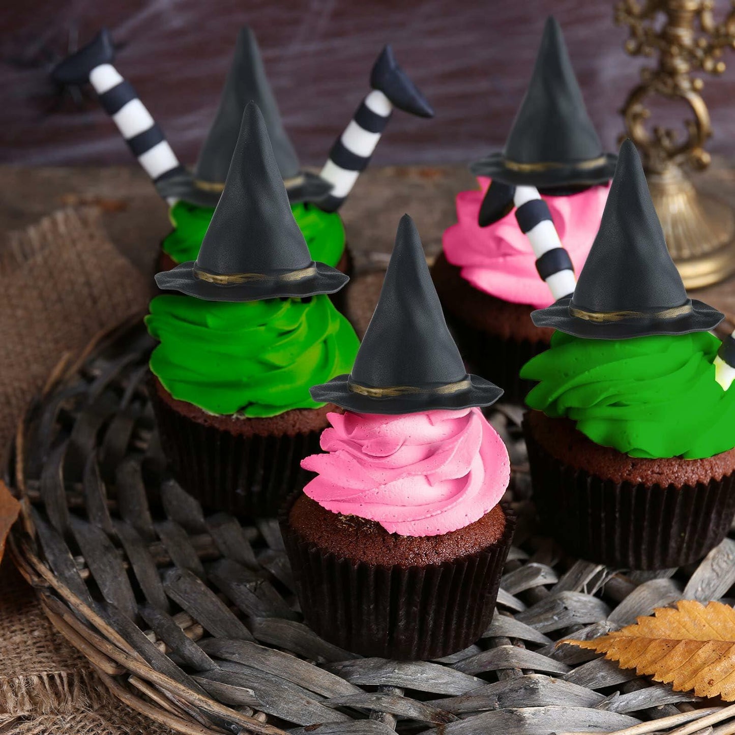 Geelin 41 Pcs Halloween Witch Cake Topper Pink Green Silver Black Balloons