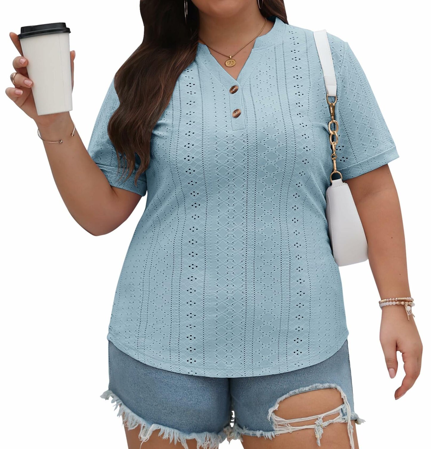 KARALIN Womens Plus Size Roll Short Sleeve V Neck Top Light Yellow Size 4XL