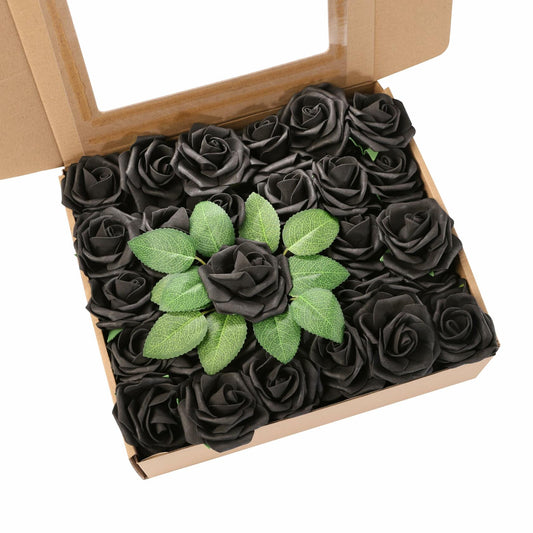 Yaqulen 60Pcs Artificial Foam Rose Flowers with Stems Red for Decorations