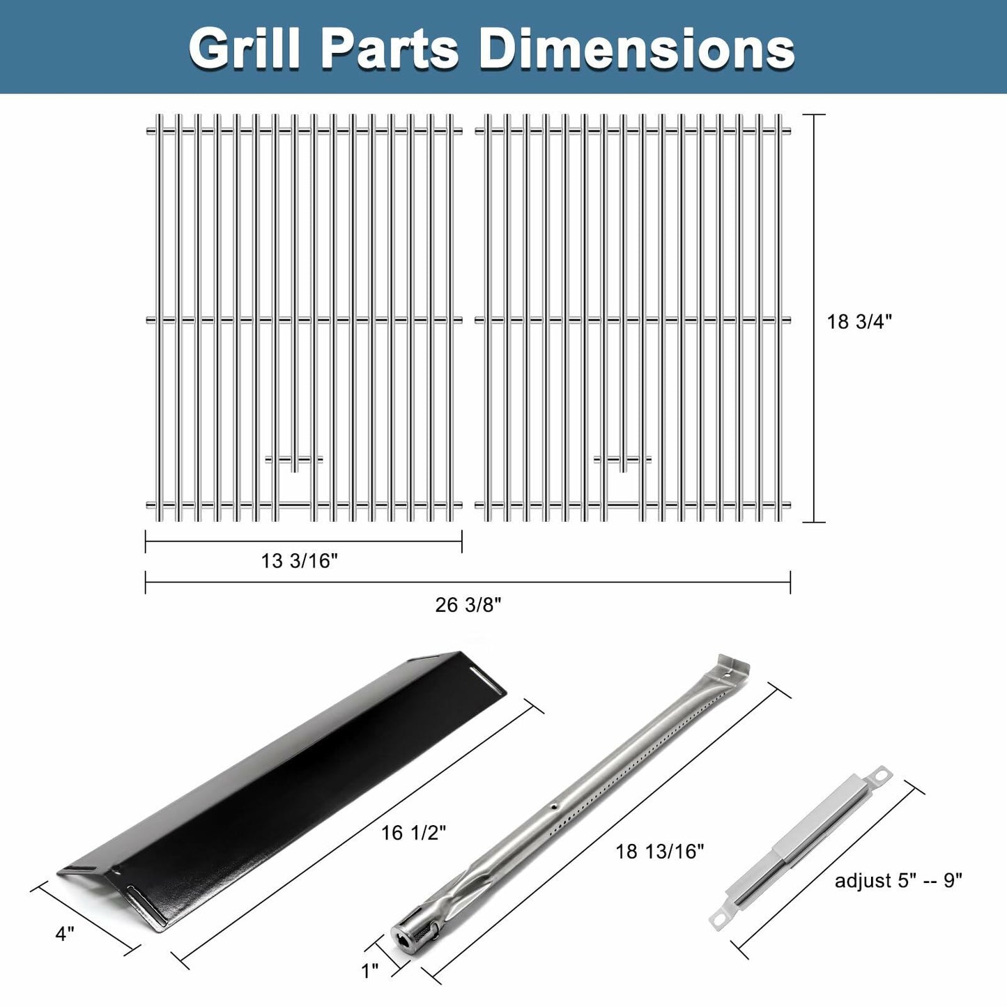 Adviace Grill Replacement Parts for Charbroil 4 Burner Grills Silver Black
