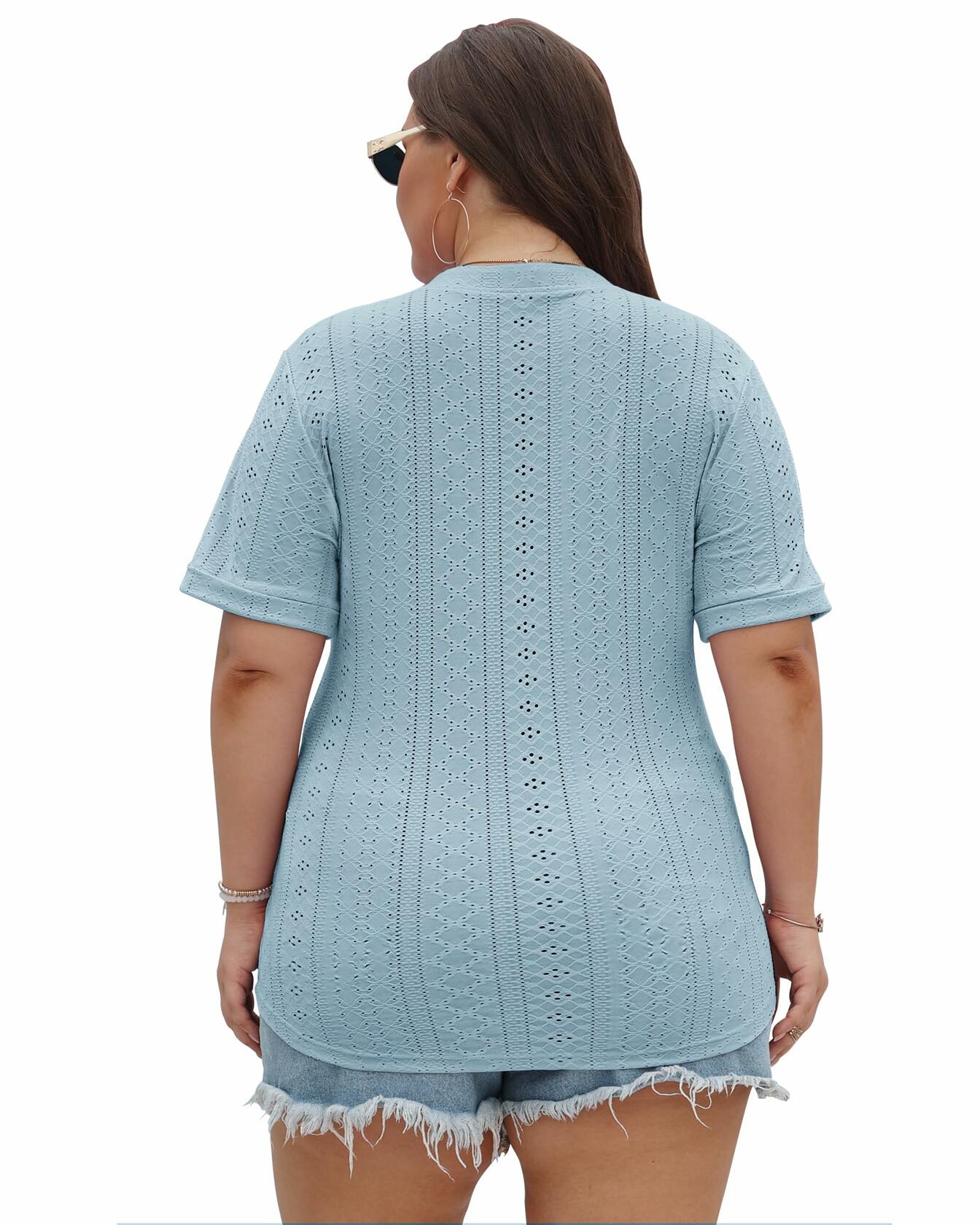 KARALIN Womens Plus Size Roll Short Sleeve V Neck Top Light Yellow Size 4XL