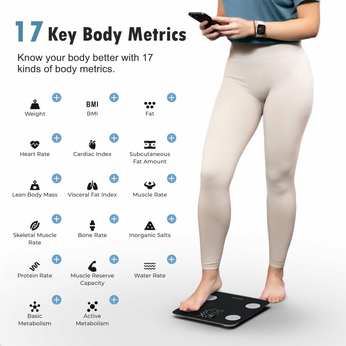 NUTRI FIT Smart Scale Body Weight BMI Muscle Fat Bluetooth 7-in-1 Black