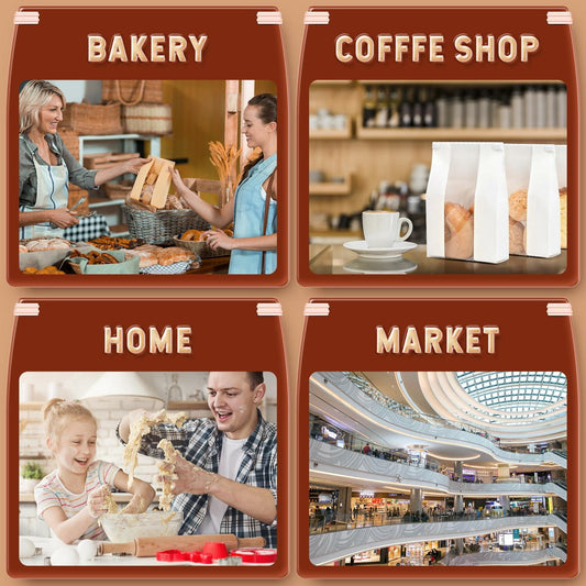 30 Pack Reusable Brown Kraft Bread Bags with Window Tin Tie 9.3x4.7x1.9