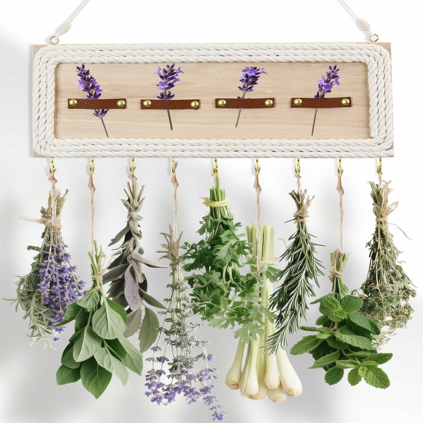 heiwinner Herb Drying Rack Hanging Rustic Wood 4-Compartment 15.7x5.9x0.59