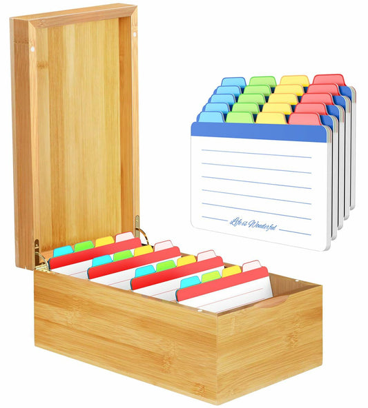 Neando Bamboo Recipe Card Organizer 4x6 Cards 4 Compartments 600 Capacity