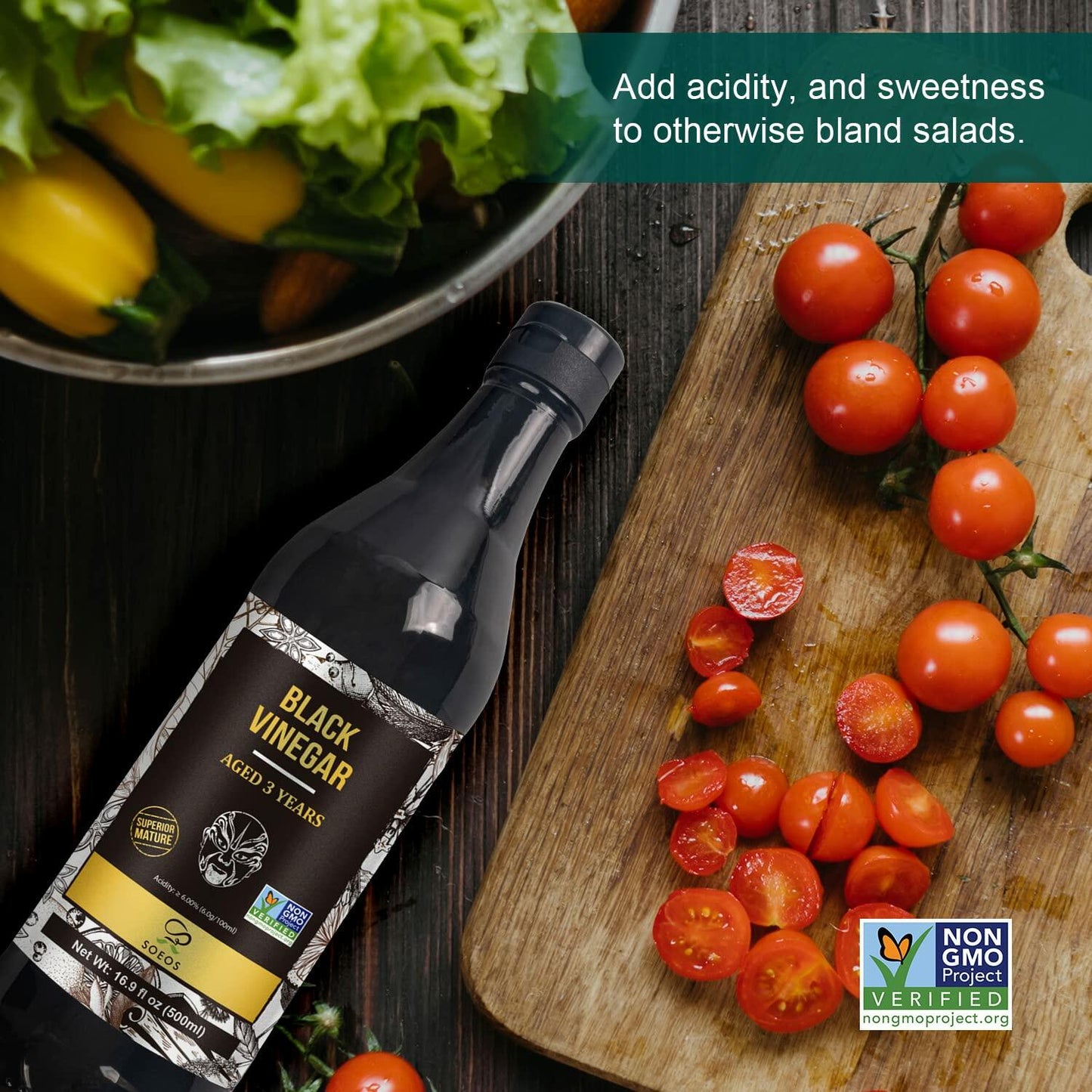 Soeos Chinkiang Black Vinegar 16.9oz 3 Years Aged Naturally Fermented