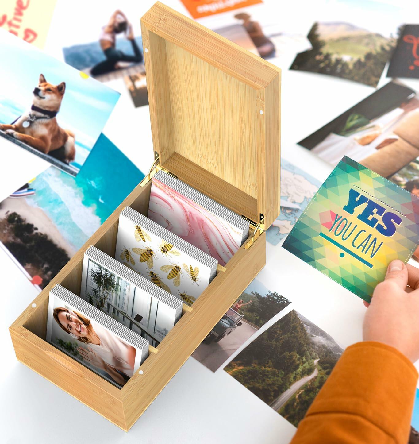 Neando Bamboo Recipe Card Organizer 4x6 Cards 4 Compartments 600 Capacity