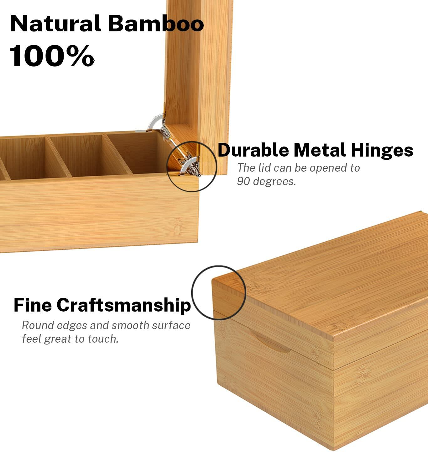 Neando Bamboo Recipe Card Organizer 4x6 Cards 4 Compartments 600 Capacity