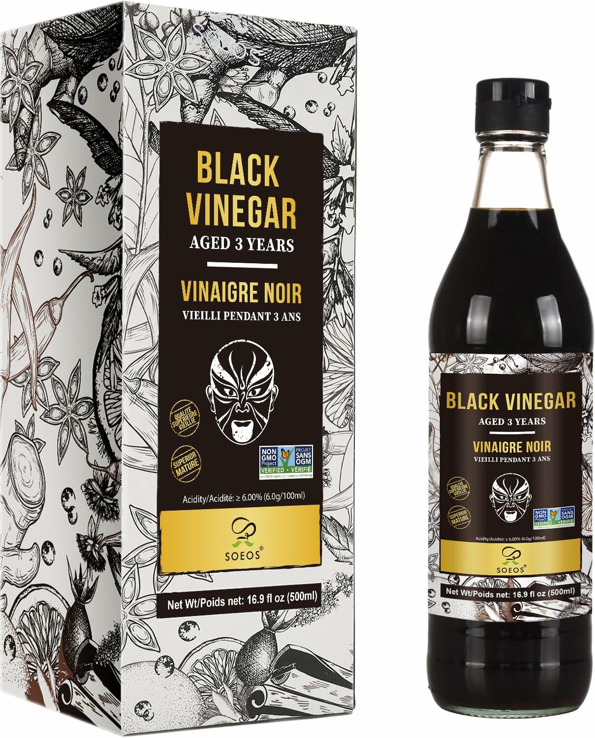 Soeos Chinkiang Black Vinegar 16.9oz 3 Years Aged Naturally Fermented