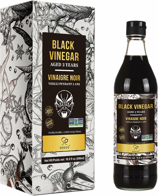 Soeos Chinkiang Black Vinegar 16.9oz 3 Years Aged Naturally Fermented