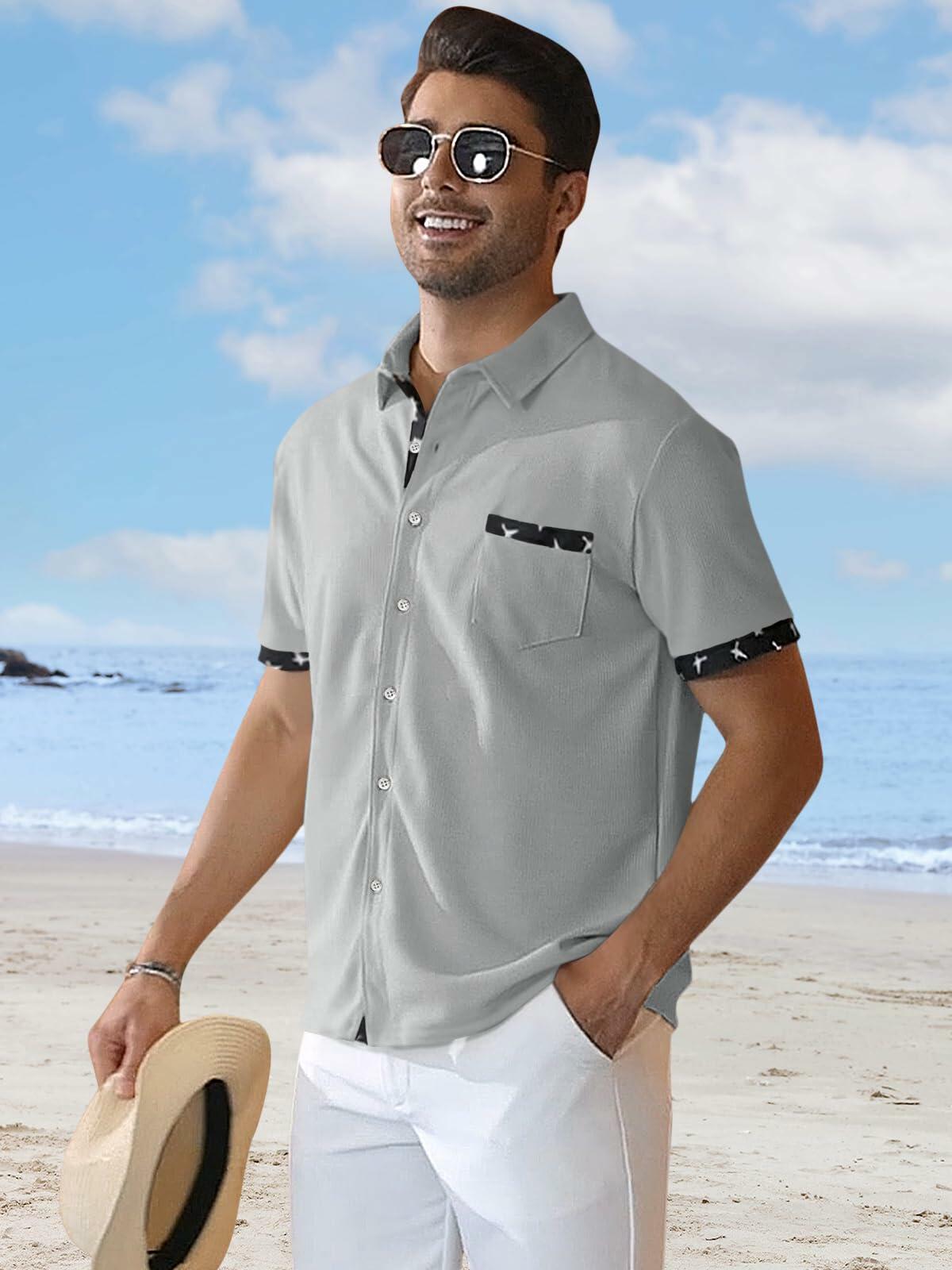 TRFIC Men's Casual Short Sleeve Button Down Shirt Grey Size 3X-Large