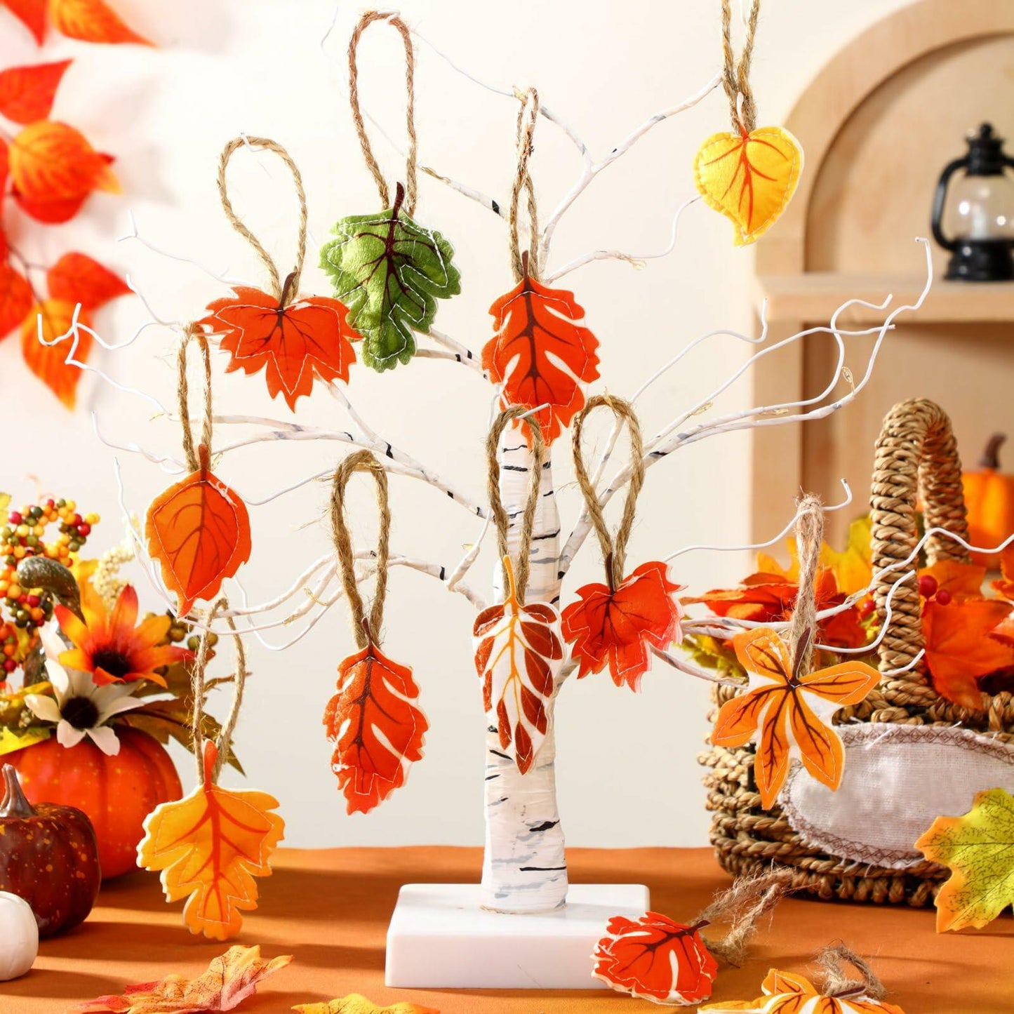 HunnmingRe 24 Pcs Thanksgiving Fall Felt Ornaments Maple Leaf Orange Decor