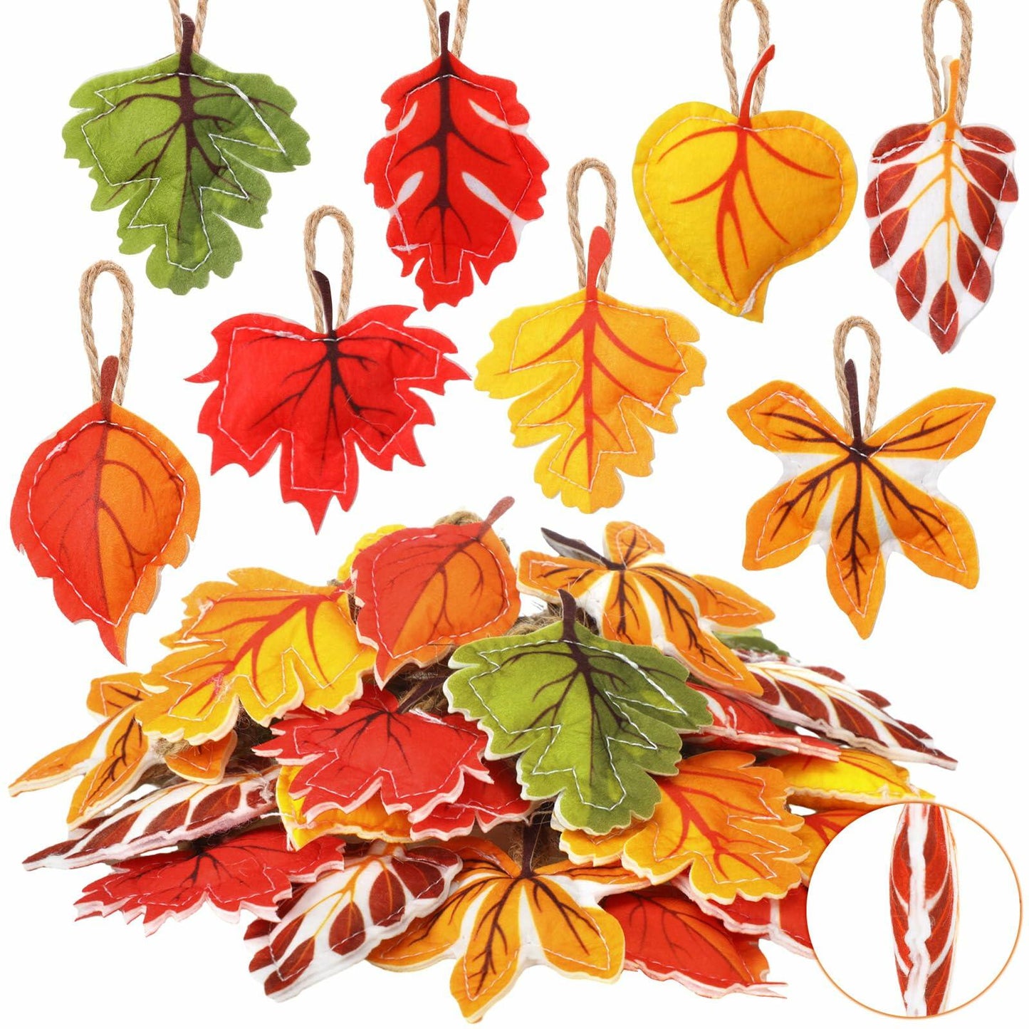 HunnmingRe 24 Pcs Thanksgiving Fall Felt Ornaments Maple Leaf Orange Decor