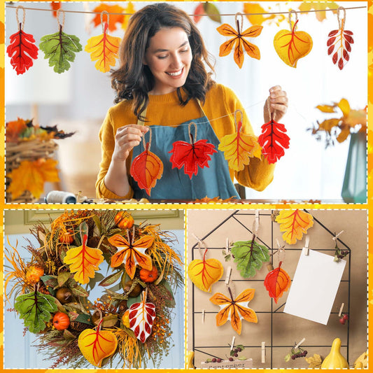 HunnmingRe 24 Pcs Thanksgiving Fall Felt Ornaments Maple Leaf Orange Decor