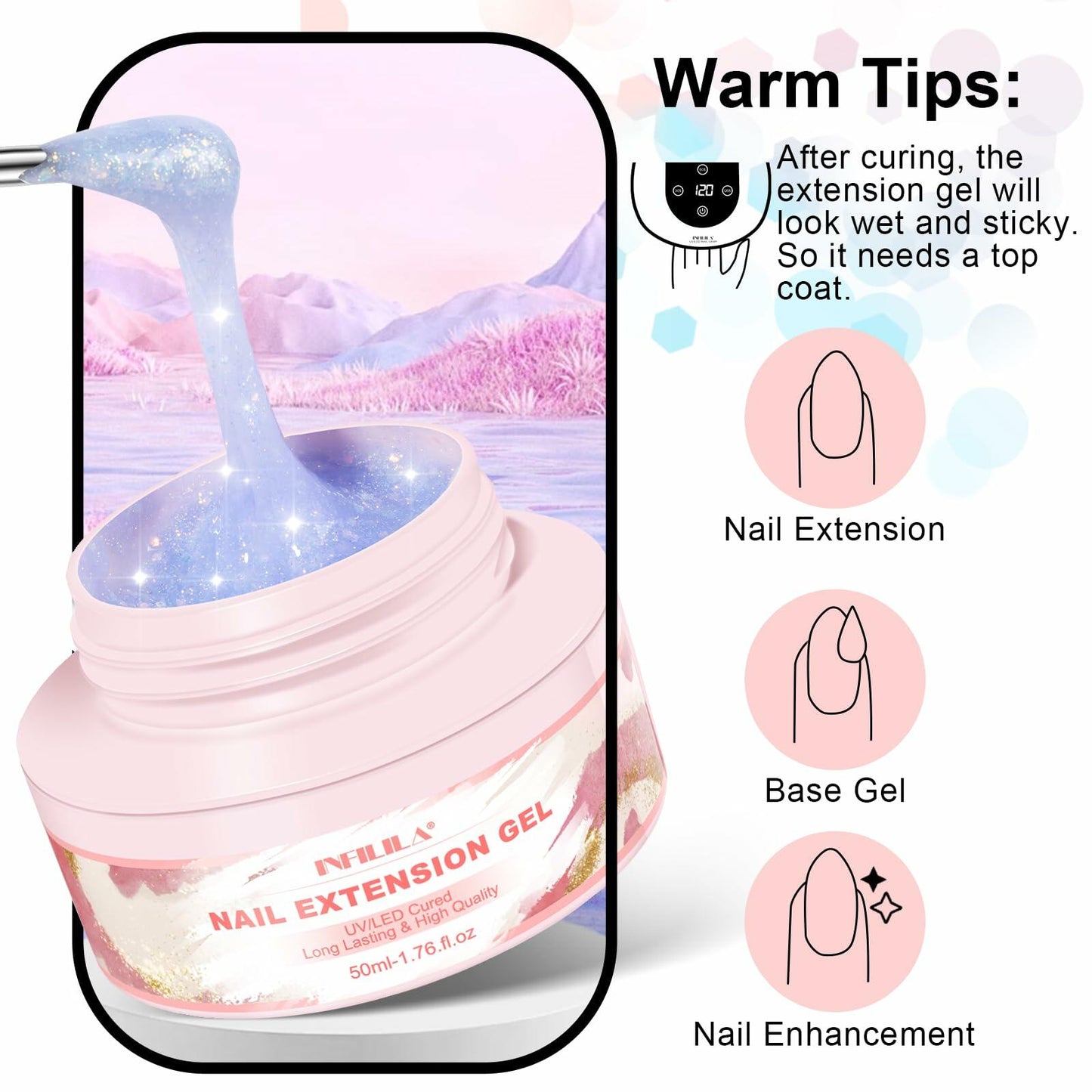 NXJ INFILILA Glitter Poly Nail Gel Baby Blue Thick Glossy Builder P07 15ML