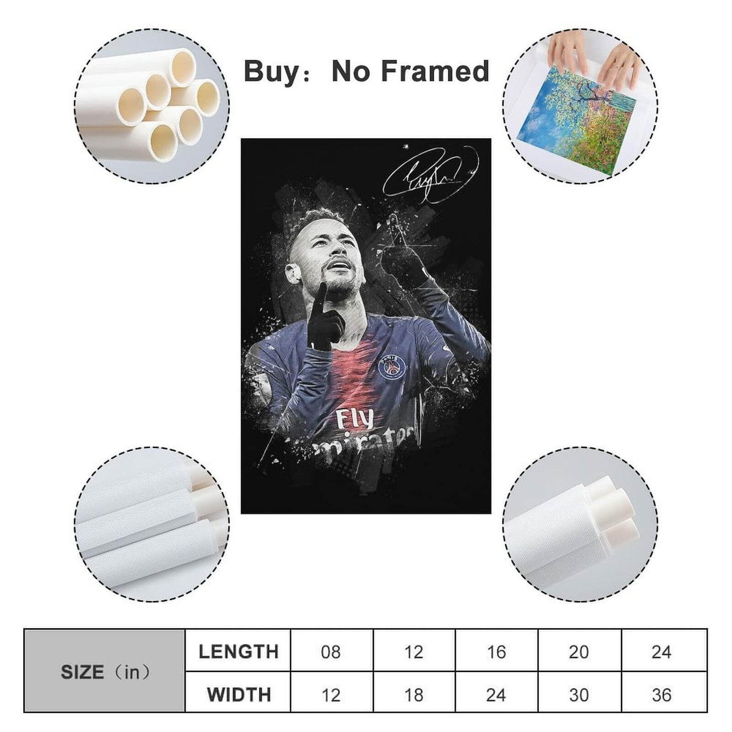 Generic Neymar Wall Art Canvas Print Poster 16x24inch Unframed