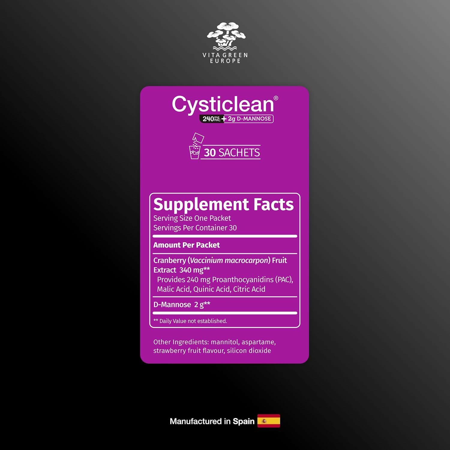 Cysticlean Cranberry PAC Supplement 240mg PAC Sugar-Free 30 Capsules