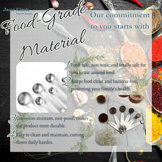 Jane Kitch Stainless Steel Measuring Spoons Set of 6 Silver Metal Kitchen