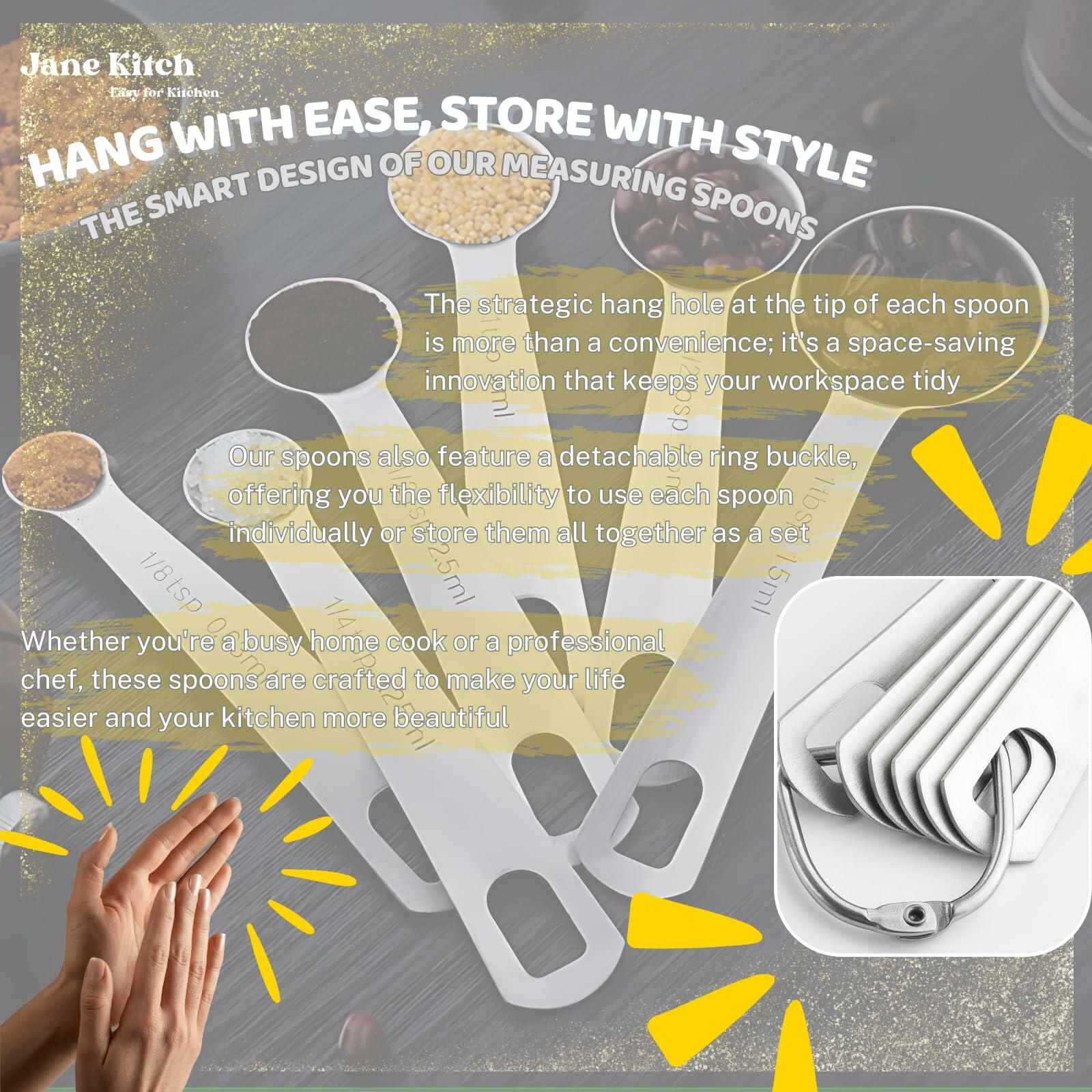 Jane Kitch Stainless Steel Measuring Spoons Set of 6 Silver Metal Kitchen